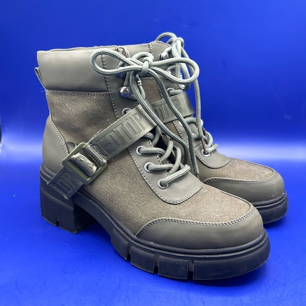 REDTOP Women's Combat Boots Chunky Lug Sole Ankle Boots Lace Up Buckle Size 6.5